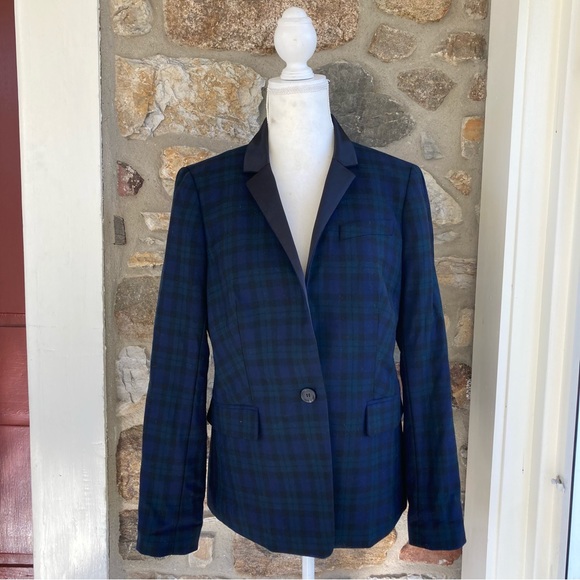 J. Crew Jackets & Blazers - J. CREW Regent Blackwatch Plaid Wool Satin Collar Blazer Jacket Women’s 10